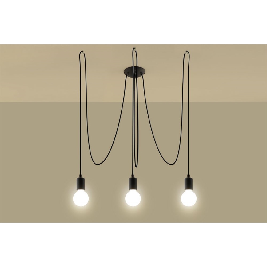 Pendel EDISON 3 3xE27/60W/230V edderkop sort