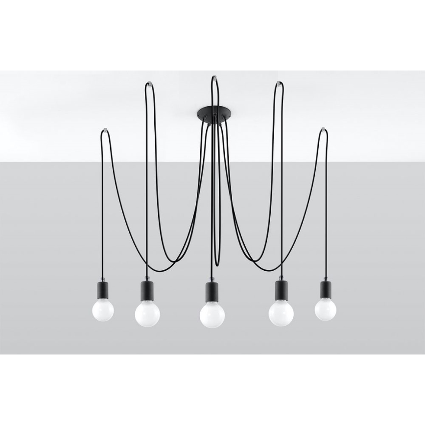 Pendel EDISON 5 5xE27/60W/230V edderkop sort