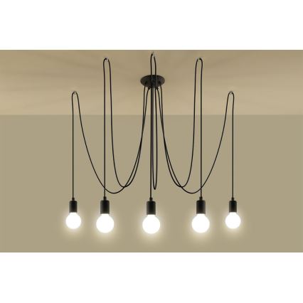 Pendel EDISON 5 5xE27/60W/230V edderkop sort