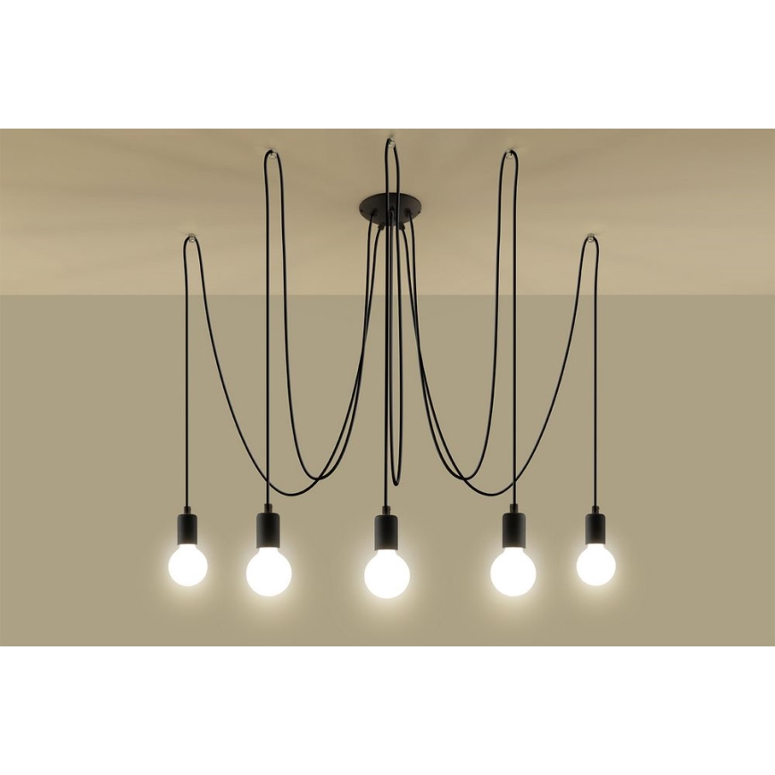 Pendel EDISON 5 5xE27/60W/230V edderkop sort