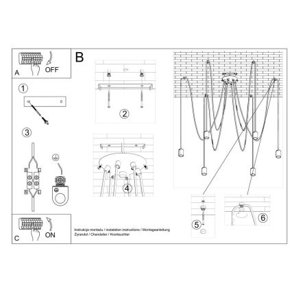 Pendel EDISON 5 5xE27/60W/230V edderkop sort