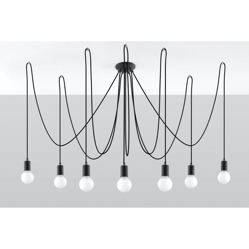 Pendel EDISON 7 7xE27/60W/230V edderkop sort