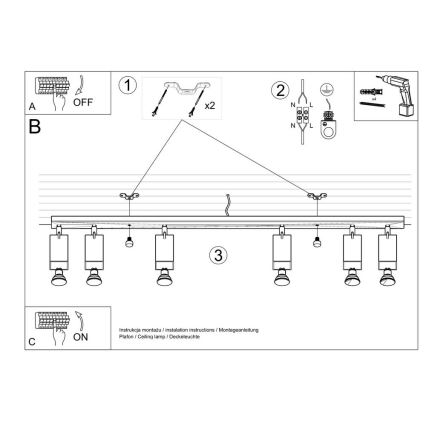 Spotlampe MERIDA 6xGU10/40W/230V grå