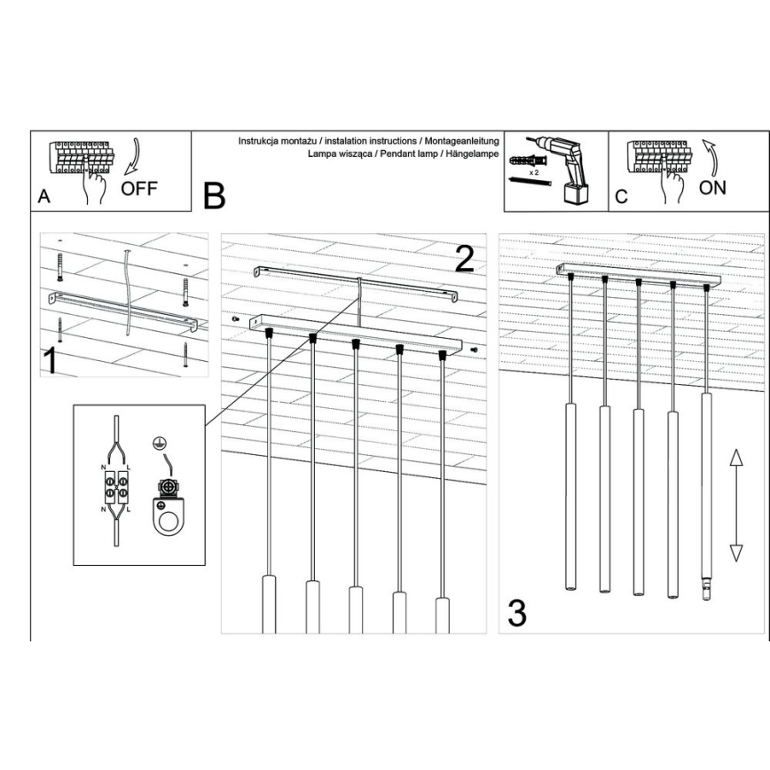 Pendel PASTELO 5xG9/8W/230V sort