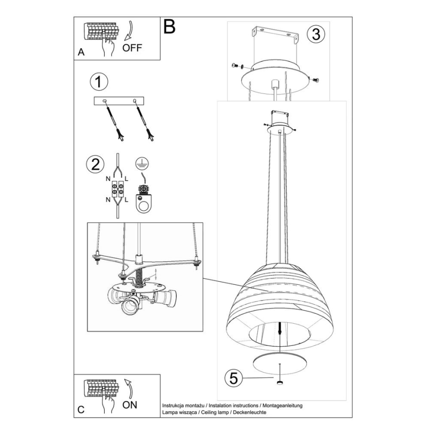 Pendel BELLA 3xE27/60W/230V diam. 60 cm hvid