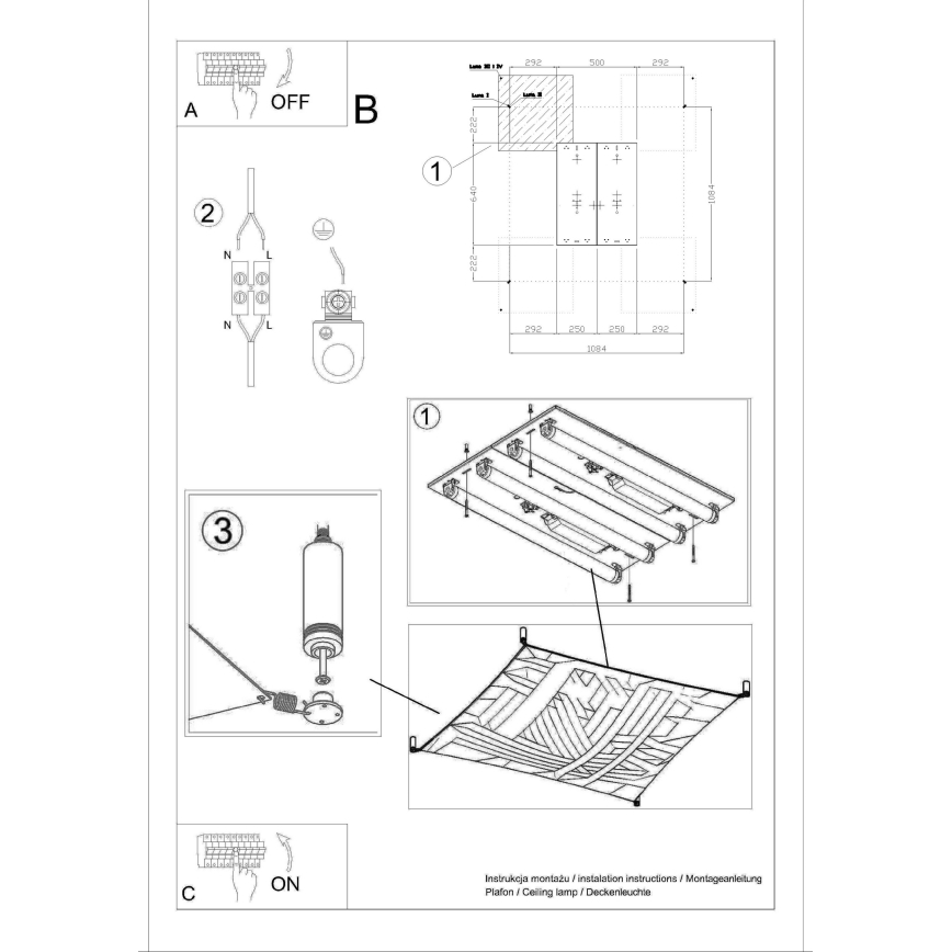 LED-loftlampe LUNA 4xG13/8,5W/230V 10,5x10,5 cm hvid