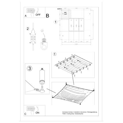 LED loftlampe LUNA 6xG13/8,5W/230V 140x140 cm hvid
