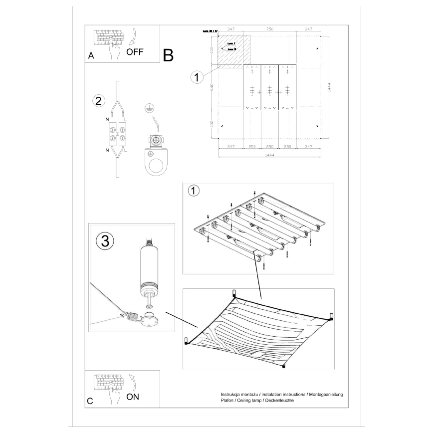 LED loftlampe LUNA 6xG13/8,5W/230V 140x140 cm hvid