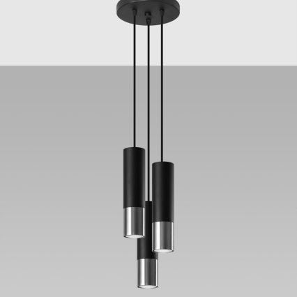 Pendel LOOPEZ 3xGU10/10W/230V rund sort/skinnende krom