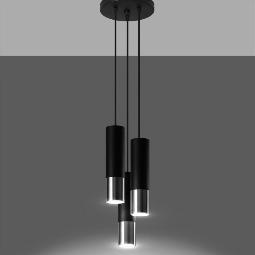 Pendel LOOPEZ 3xGU10/10W/230V rund sort/skinnende krom