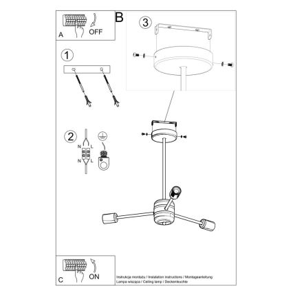 Loftlampe LANGO 3xE27/60W/230V sort