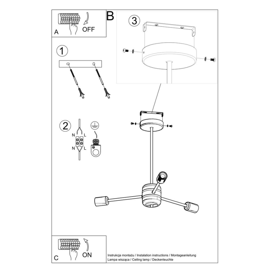 Loftlampe LANGO 3xE27/60W/230V sort