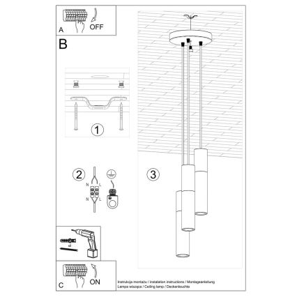 Pendel BORGIO 3xGU10/40W/230V beton/metal hvid