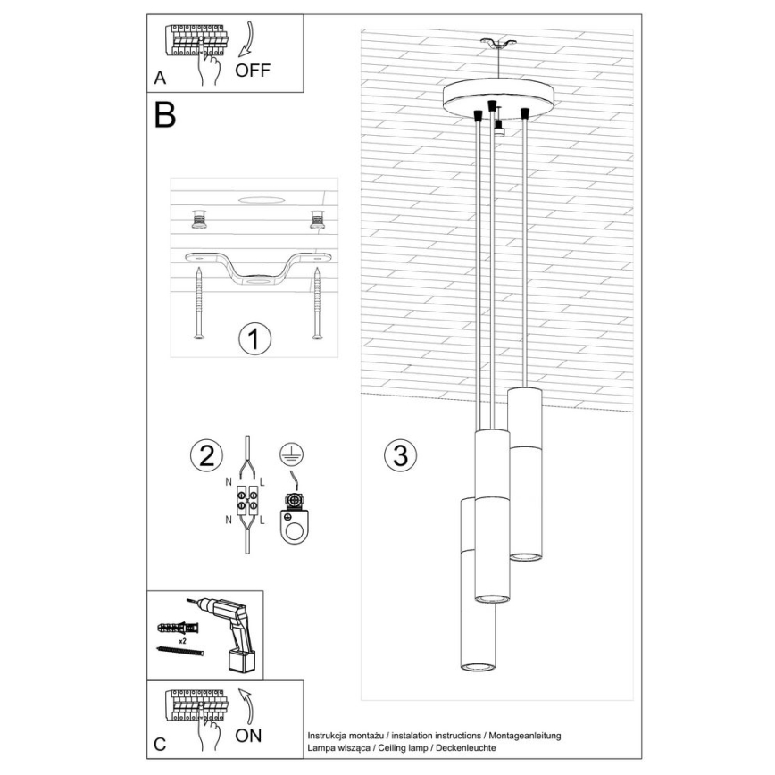 Pendel BORGIO 3xGU10/40W/230V beton/metal sort