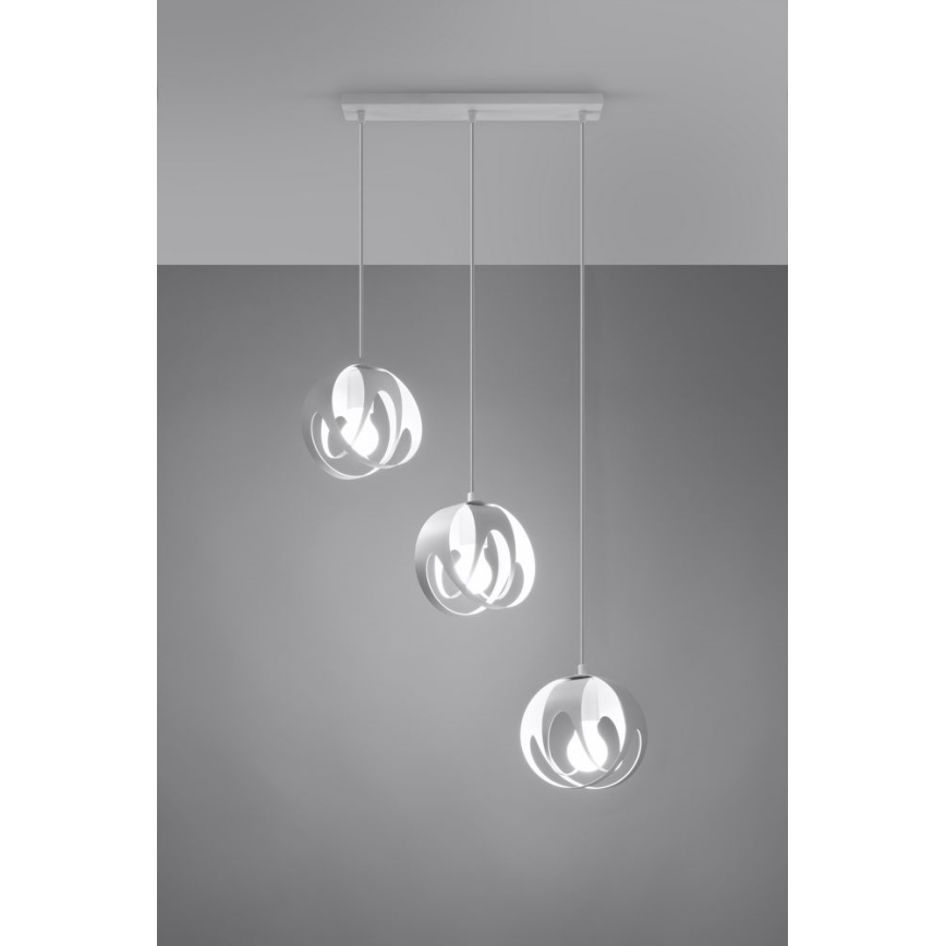 Klyngependel TULOS 3xE27/60W/230V hvid