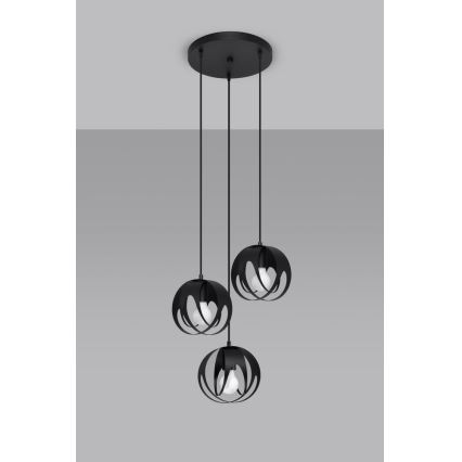 Klyngependel TULOS 3xE27/60W/230V sort