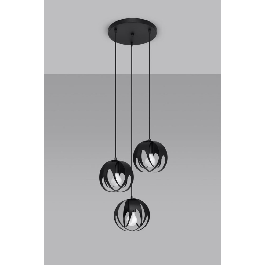 Klyngependel TULOS 3xE27/60W/230V sort