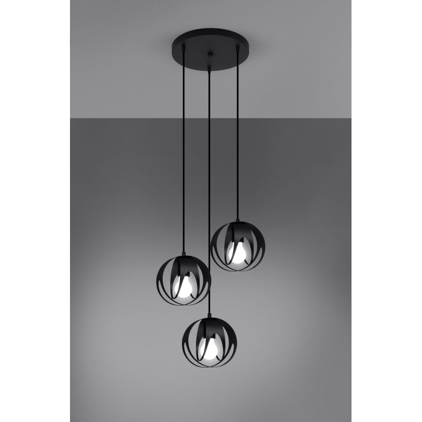 Klyngependel TULOS 3xE27/60W/230V sort