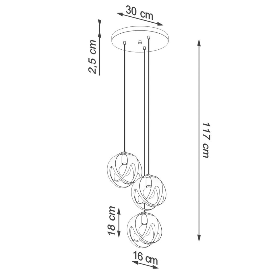 Klyngependel TULOS 3xE27/60W/230V sort