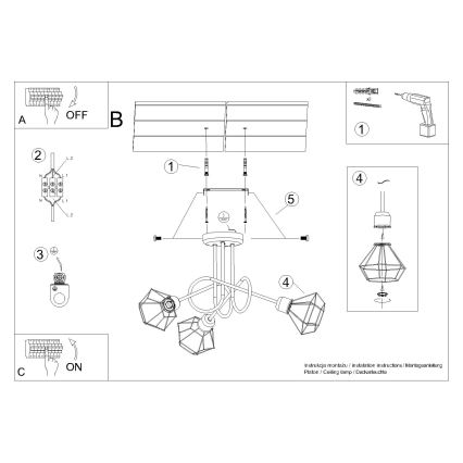 Loftlampe på stang ARTEMIS 3xE14/40W/230V sort