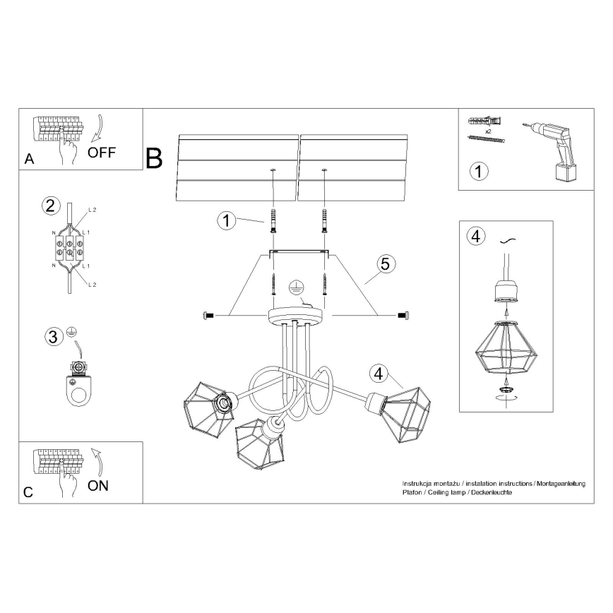 Loftlampe på stang ARTEMIS 3xE14/40W/230V sort
