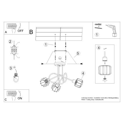 Loftlampe på stang BELUCI 3xE14/40W/230V sort