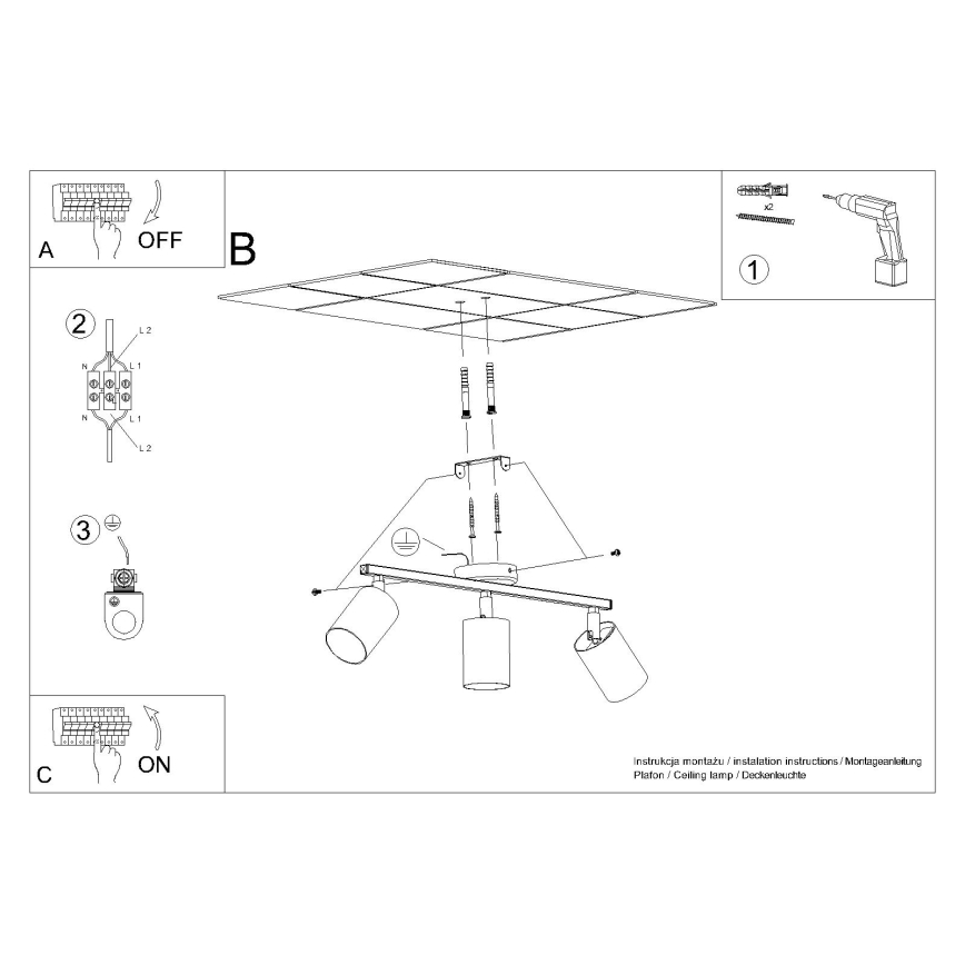 Spotlampe LEMMI 3xGU10/40W/230V sort