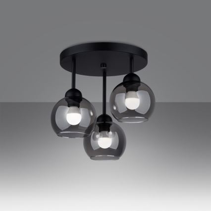 Loftlampe på stang ALINO 3xE27/60W/230V sort