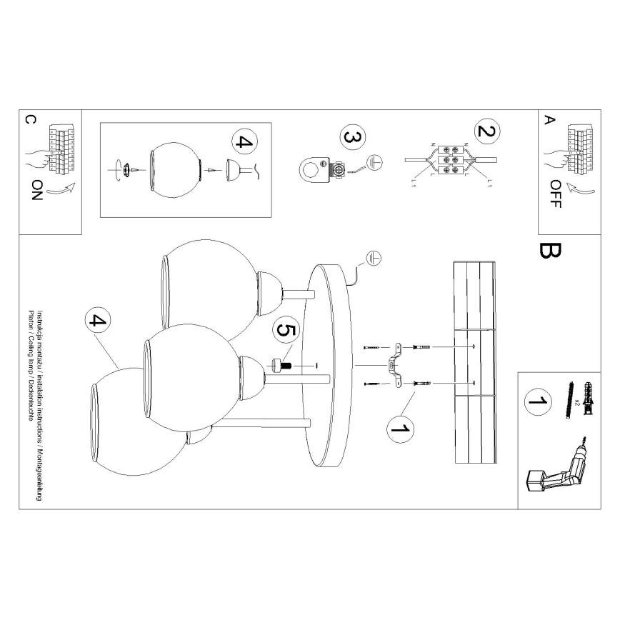 Loftlampe på stang ALINO 3xE27/60W/230V sort