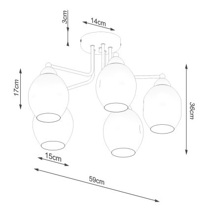 Loftlampe på stang FILLAN 5xE27/60W/230V sort
