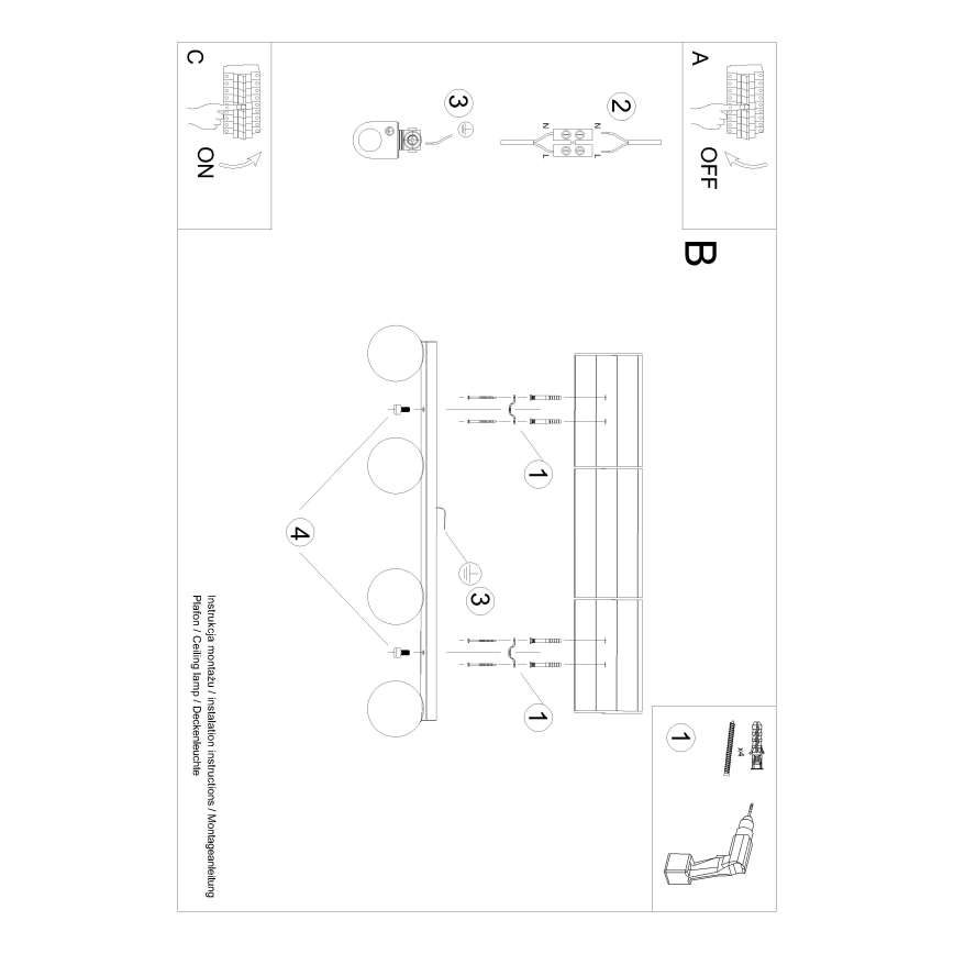 Loftlampe YOLI 4xG9/12W/230V sort