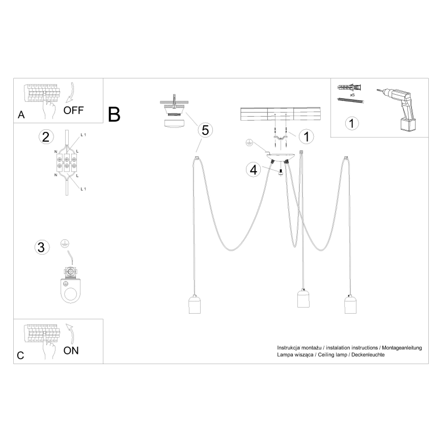 Pendel NESO 3xE27/15W/230V edderkop beton