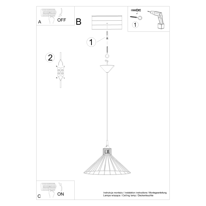 Pendel EDA 1xE27/15W/230V sort