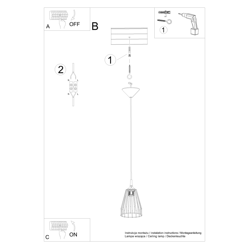 Pendel LEYO 1xE27/15W/230V sort