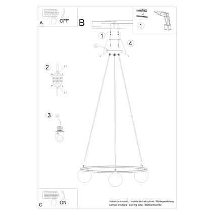 Pendel YOLI 3xG9/8W/230V sort