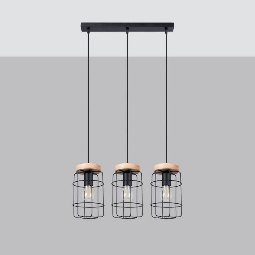Pendel GOTTO 3xE27/15W/230V sort/bøg