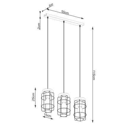 Pendel GOTTO 3xE27/15W/230V sort/bøg