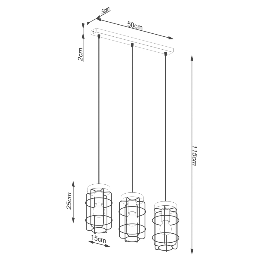 Pendel GOTTO 3xE27/15W/230V sort/bøg