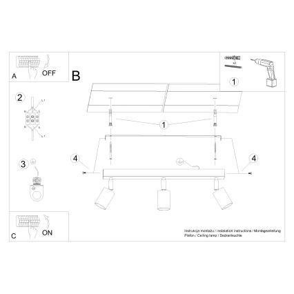 Spotlampe VERDO 3xGU10/10W/230V hvid/bøg