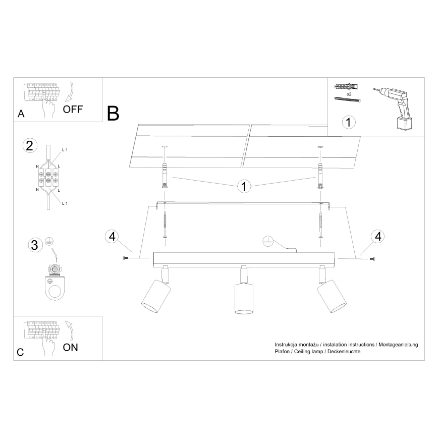 Spotlampe VERDO 3xGU10/10W/230V hvid/bøg