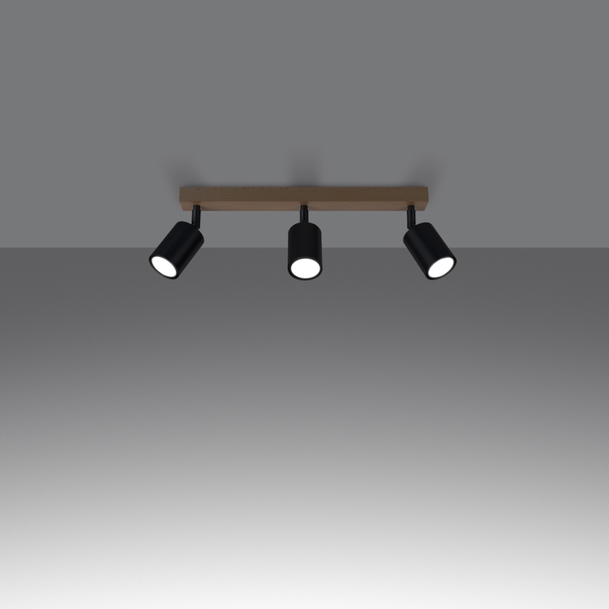Spotlampe VERDO 3xGU10/10W/230V sort/bøg