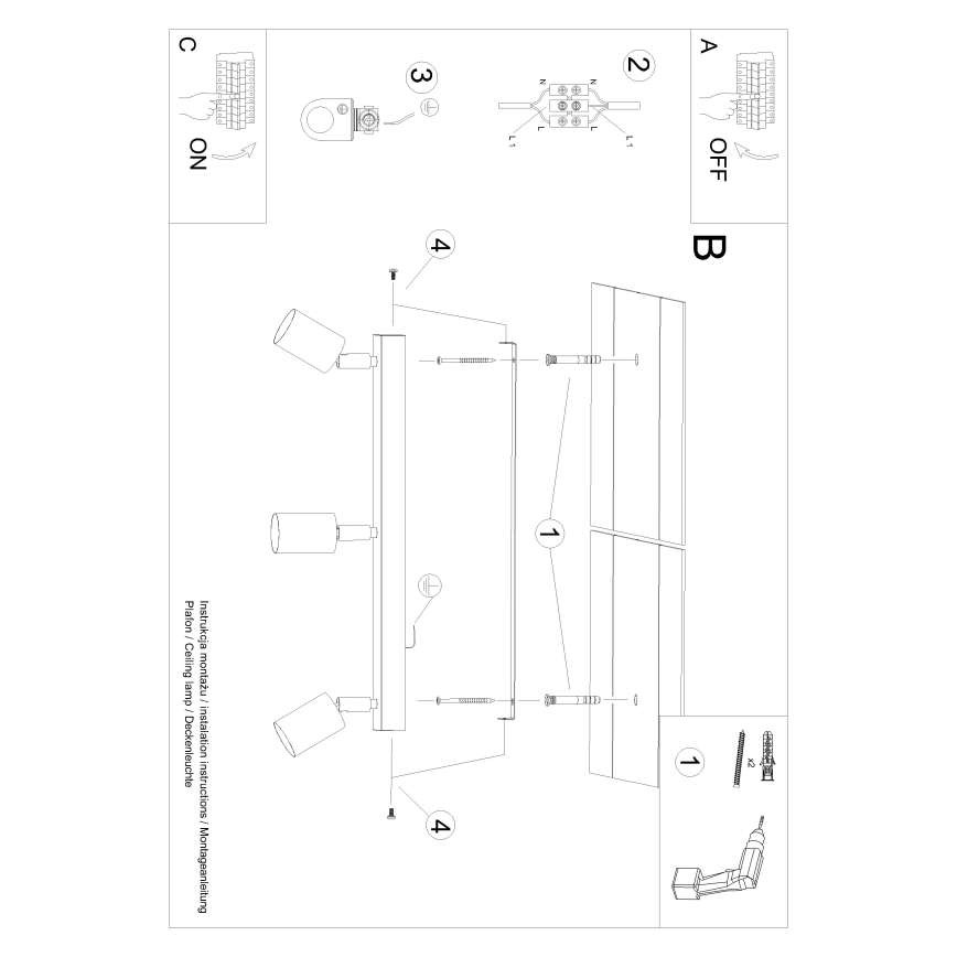 Spotlampe VERDO 3xGU10/10W/230V sort/bøg