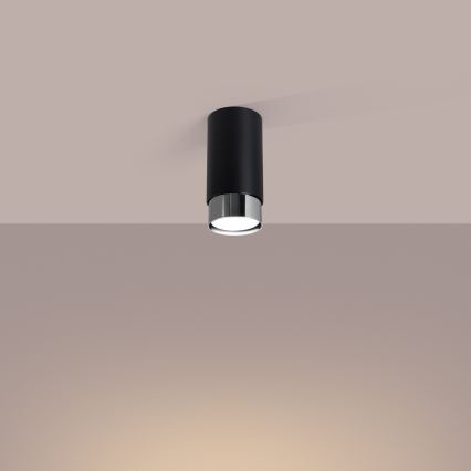 Spotlampe NERO 1xGU10/10W/230V 12,5 cm sort/skinnende krom