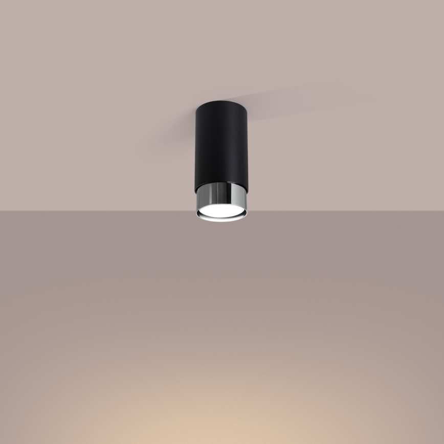 Spotlampe NERO 1xGU10/10W/230V 12,5 cm sort/skinnende krom