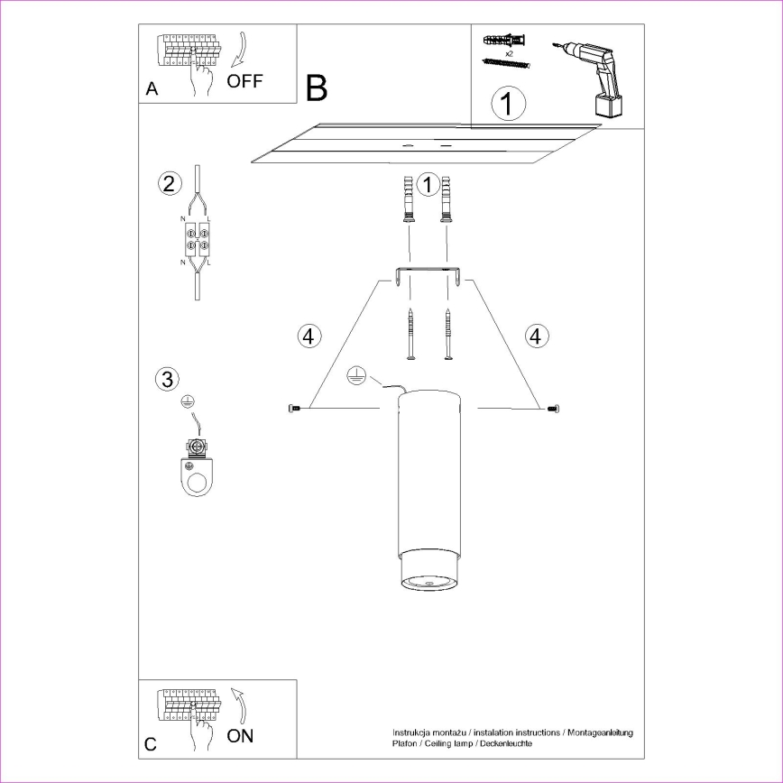 Spotlampe NERO 1xGU10/10W/230V 22,5 cm sort/guldfarvet