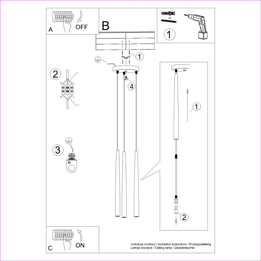 Pendel BLISS 3xG9/8W/230V sort