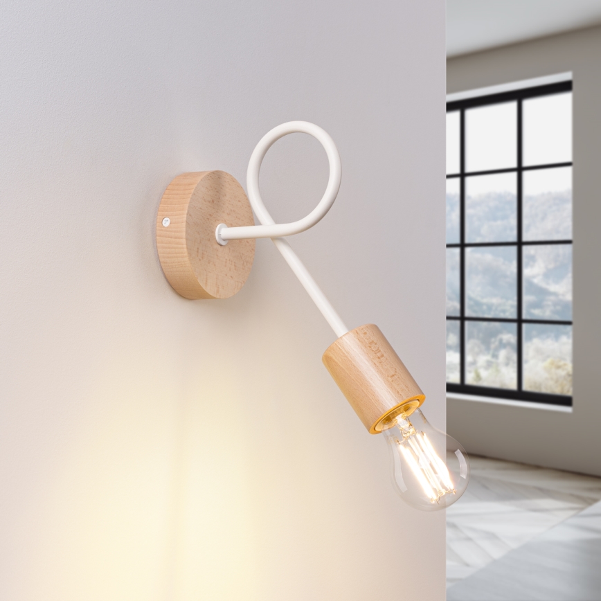 Væglampe EMBER 1xE27/15W/230V hvid/beige/bøg