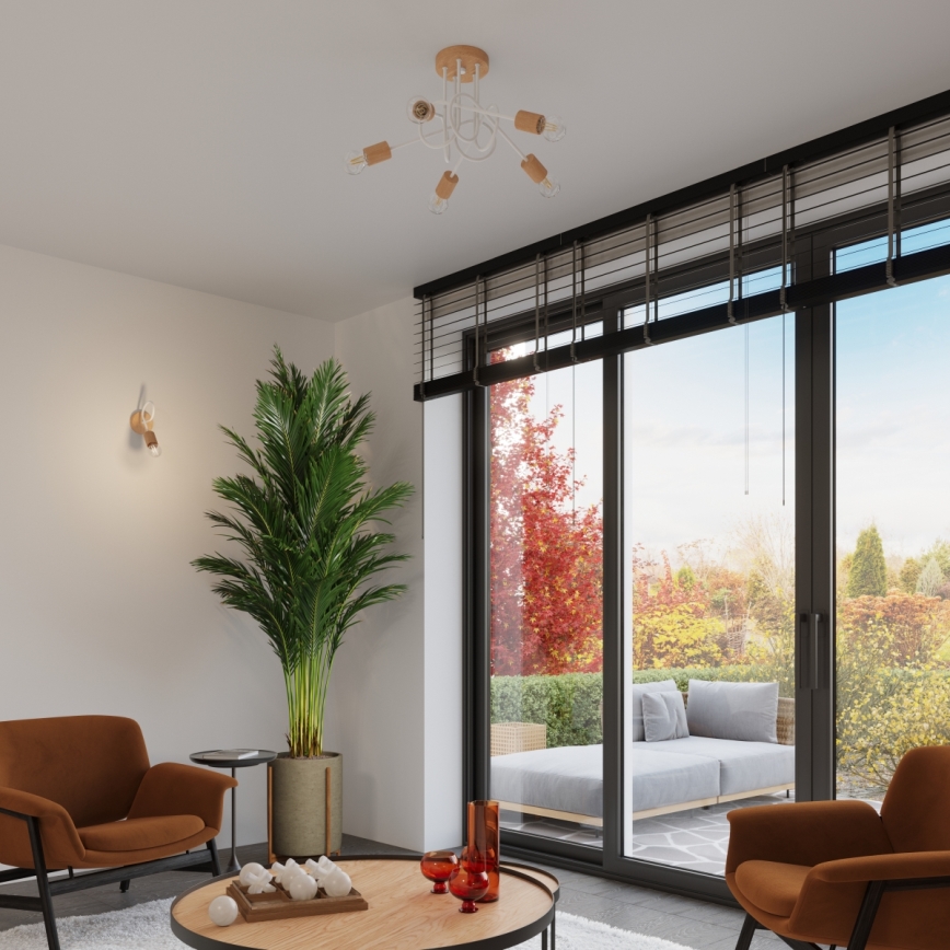 Væglampe EMBER 1xE27/15W/230V hvid/beige/bøg