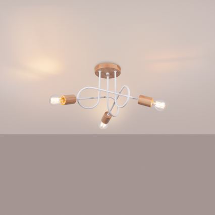 Loftlampe EMBER 3xE27/15W/230V hvid/beige/bøg
