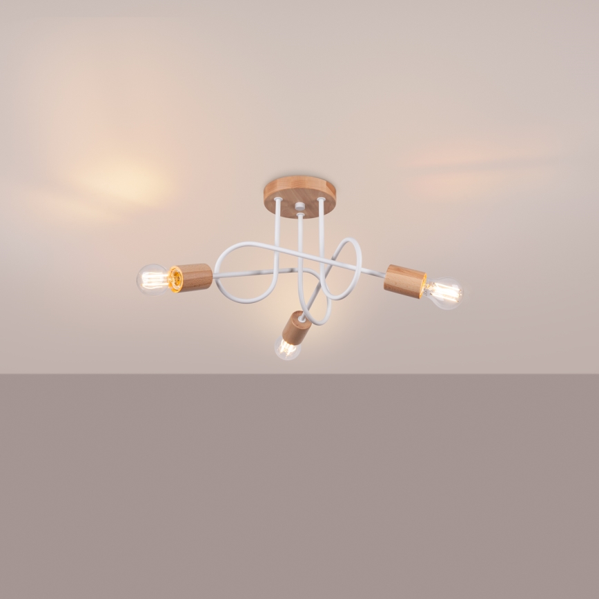 Loftlampe EMBER 3xE27/15W/230V hvid/beige/bøg